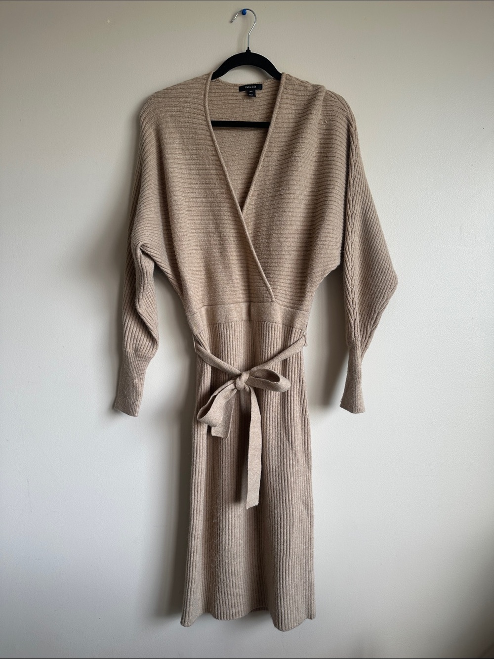 RW&CO. Light Beige Ribbed Knit Sweater dress